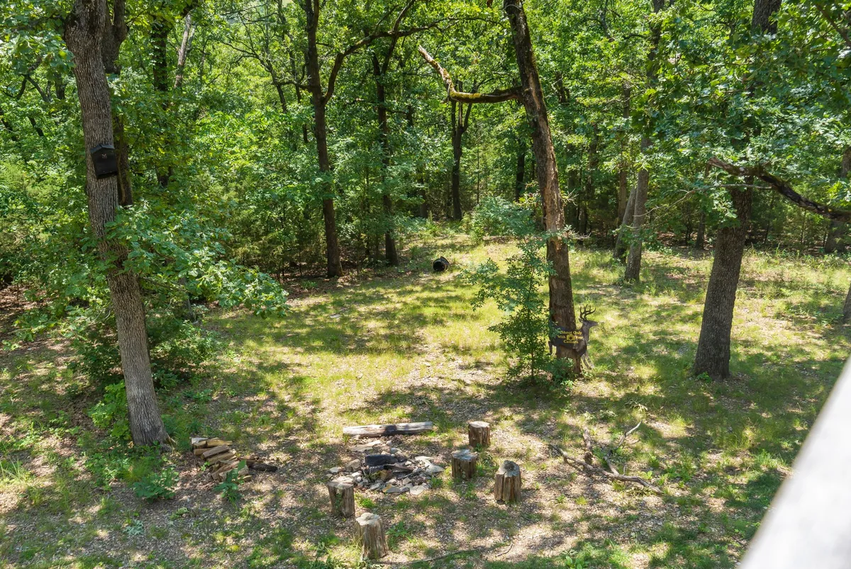 A cozy fire pit encircled by rustic stump seating set amidst a grove of trees. The natural setting evokes a sense of calm and camaraderie, ideal for evening campfires, storytelling, or stargazing after a day of team-building or wellness activities.